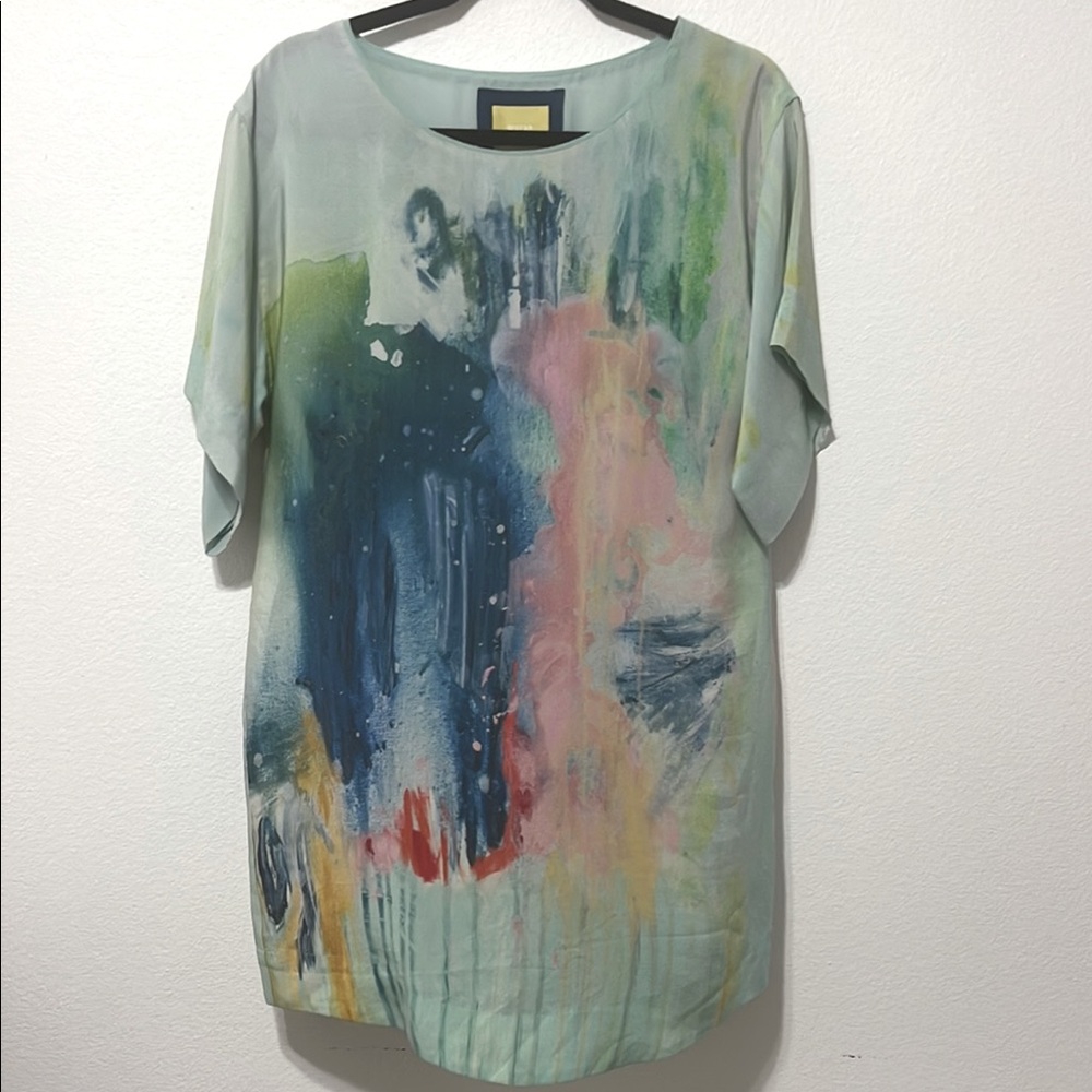 Maeve Abstract Multicolor 100% Silk Dress Size XS PTP 19” Length 32” EUC